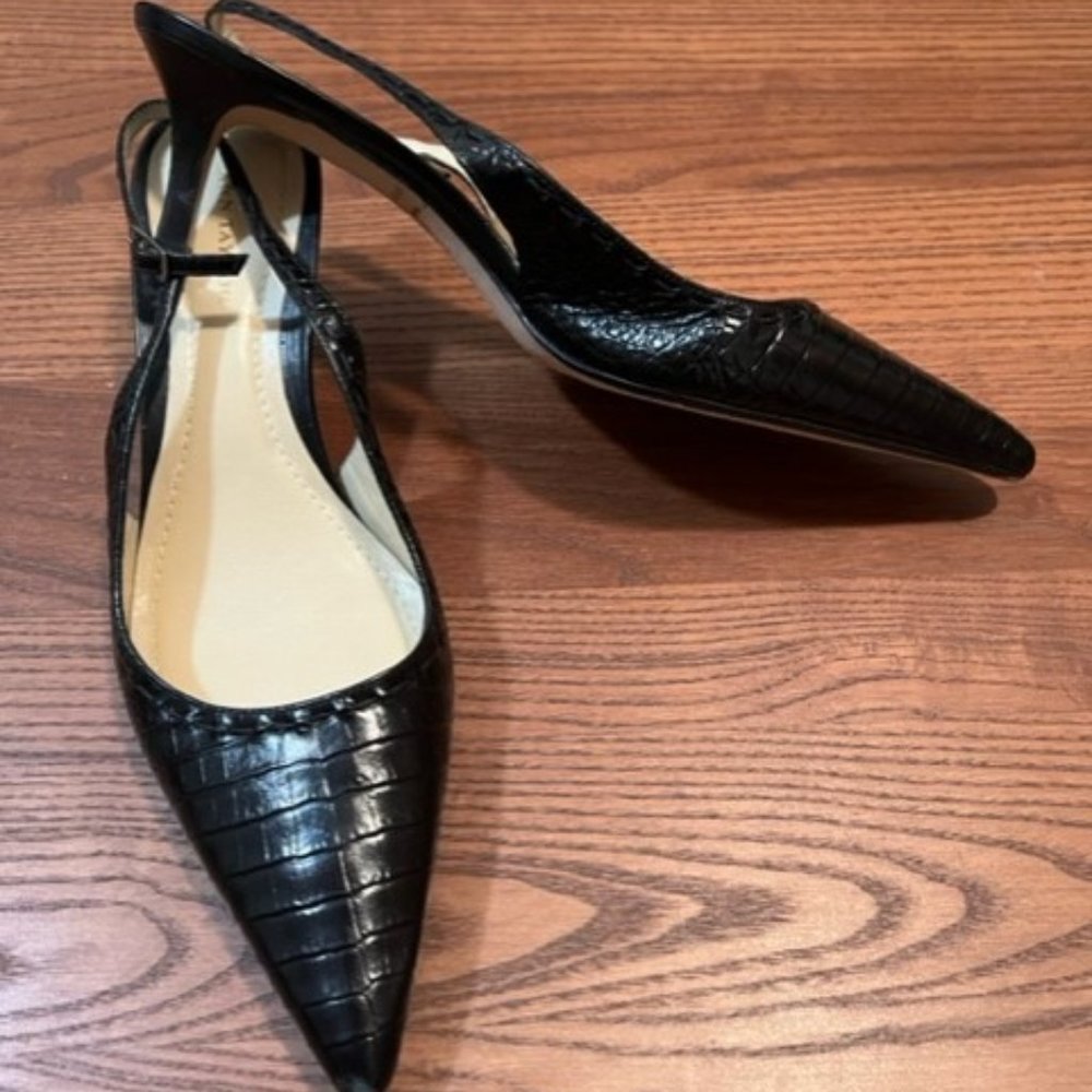 Ann Taylor Black Faux Croc Sling Back Sz 8